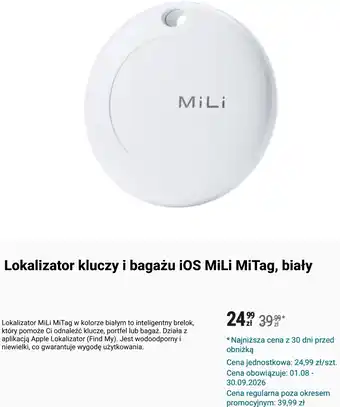 Lokalizator kluczy i bagażu iOS MiLi MiTag, biały