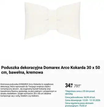 Poduszka dekoracyjna Domarex Arco Kokarda 30 x 50 cm, bawełna, kremowa