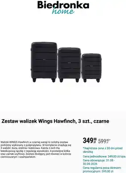 Biedronka Zestaw walizek Wings Hawfinch, 3 szt., czarne oferta