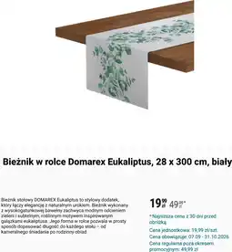 Biedronka Bieżnik w rolce Domarex Eukaliptus, 28 x 300 cm, biały oferta