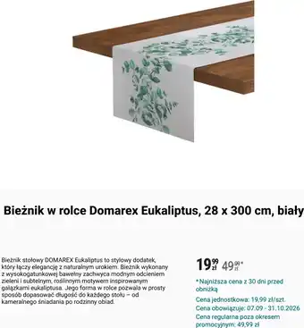 Bieżnik w rolce Domarex Eukaliptus, 28 x 300 cm, biały