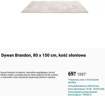 Dywan Brandon, 80 x 150 cm, kość słoniowa