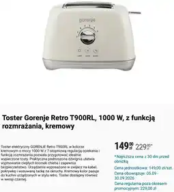 Biedronka Toster Gorenje Retro T900RL, 1000 W, z funkcją rozmrażania, kremowy oferta