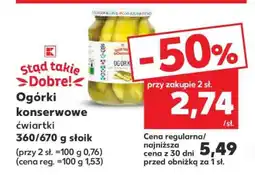 Kaufland Ogórki konserwowe ćwiartki 360/670 g słoik oferta