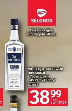 Selgros Wódka J.A. Baczewski 40% oferta
