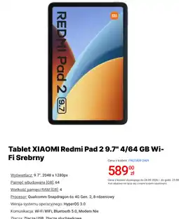 Media Expert Tablet XIAOMI Redmi Pad 2 9.7 4/64 GB Wi-Fi Srebrny oferta
