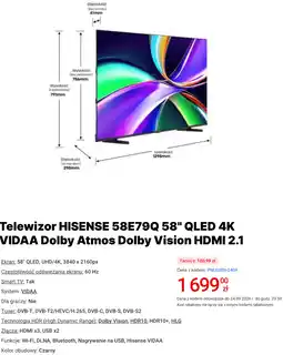 Media Expert Telewizor HISENSE 58E79Q 58 QLED 4K VIDAA Dolby Atmos Dolby Vision HDMI 2.1 oferta