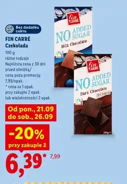 Lidl Czekolada mleczna bez dodatku cukru Fin Carré oferta