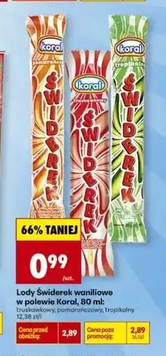 Biedronka Lody waniliowe w polewie sorbetowej pomarańczowej Koral Świderek oferta