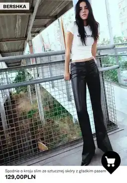 Bershka Spodnie o kroju slim ze sztucznej skóry z gładkim pasem Bershka oferta
