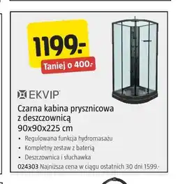 Jula Czarna kabina prysznicowa z deszczownicą 90x90x225 cm Ekvip oferta