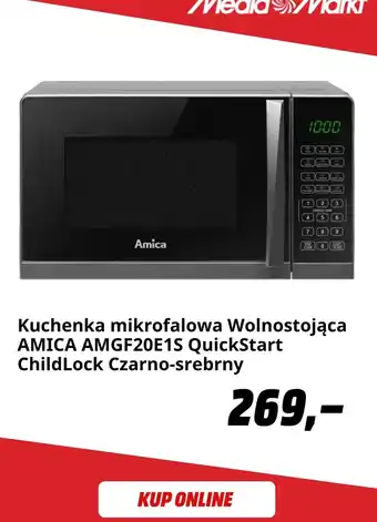 Kuchenka mikrofalowa Wolnostojąca AMICA AMGF20E1S QuickStart ChildLock Czarno-srebrny