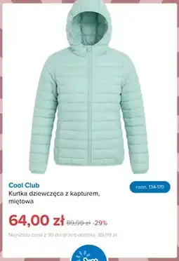 Smyk Kurtka dziewczęca z kapturem miętowa Cool Club oferta