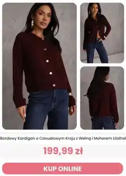 Renee Bordowy kardigan o casualowym kroju z wełną i moherem Lilothel Renee oferta