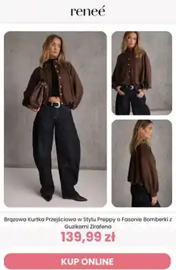 Renee Brązowa kurtka przejściowa w stylu preppy o fasonie bomberki z guzikami Zirafena Reneé oferta