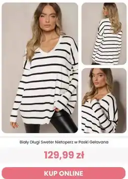 Renee Biały długi sweter nietoperz w paski Gelavana Renee oferta