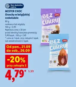 Lidl Orzechy nerkowca w belgijskiej czekoladzie bez dodatku cukru Mister Choc oferta