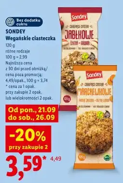 Lidl Ciasteczka wegańskie chrupiące jabłkowe Sondey oferta