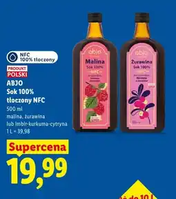 Lidl Sok 100% tłoczony NFC malina Abjo oferta