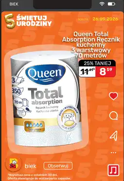 Biedronka Queen Total Absorption Ręcznik kuchenny 3 warstwowy 70 metrów oferta