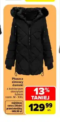 Carrefour Płaszcz zimowy damski z kołnierzem obszytym futrem oferta