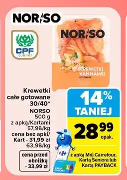 Carrefour Krewetki całe gotowane Norso oferta