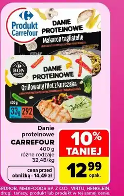 Carrefour Danie proteinowe makaron tagliatelle z kurczakiem i sosem pieczarkowo-śmietankowym Carrefour oferta