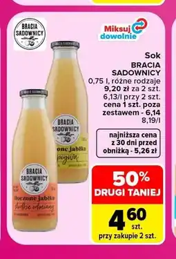 Carrefour Sok tłoczone jabłko słodkie odmiany Bracia Sadownicy oferta