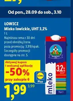Lidl Mleko UHT łowickie Łowicz 3,2% oferta