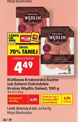 Biedronka Kiełbasa krakowska sucha Kraina Wędlin Select oferta