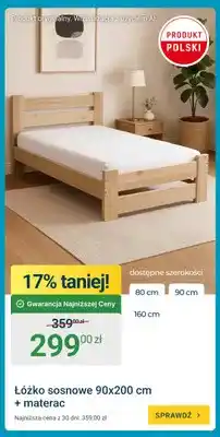 ERLI Łóżko sosnowe 90x200 cm + materac oferta