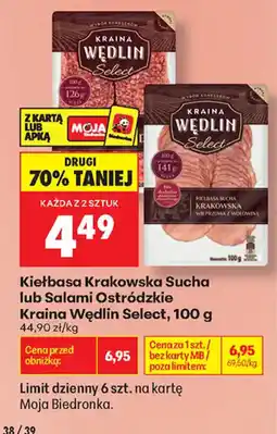Biedronka Kiełbasa Krakowska Sucha lub Salami Ostródzkie Kraina Wędlin Select oferta
