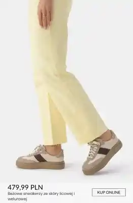 Beżowe sneakersy ze skóry licowej i welurowej