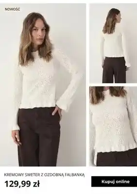 Greenpoint Kremowy sweter z ozdobną falbanką Greenpoint oferta