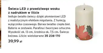 Świeca LED z prawdziwego wosku z nadrukiem w liście