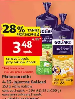 Auchan Makaron nitki 4-12-jajeczny Goliard, 250 g, różne rodzaje oferta
