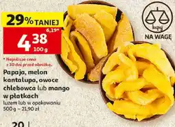 Auchan Papaja, melon kantalupa, owoce chlebowca lub mango w płatkach oferta