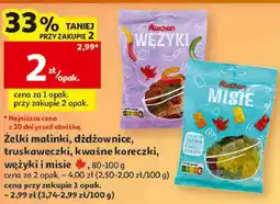 Auchan Żelki malinki, dżdżownice, truskaweczki, kwaśne koreczki, wężyki i misie Auchan oferta