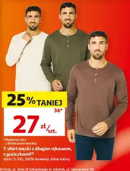 Auchan T-shirt męski z długim rękawem, z guziczkami oferta