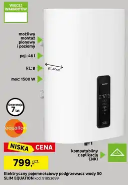 Leroy Merlin Elektryczny pojemnościowy podgrzewacz wody 50 SLIM EQUATION oferta