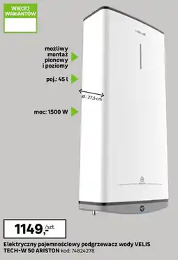 Leroy Merlin Elektryczny pojemnościowy podgrzewacz wody VELIS TECH-W 50 ARISTON oferta