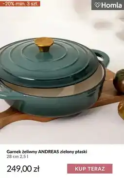 Homla Garnek żeliwny Andreas zielony płaski 28 cm 2,5 l Homla oferta