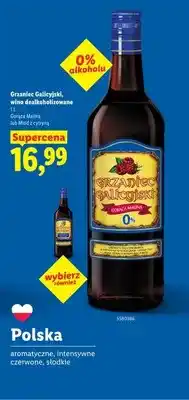 Lidl Wino bezalkoholowe Grzaniec Galicyjski wino dealkoholizowane gorąca malina oferta