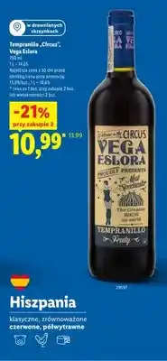 Lidl Wino czerwone Tempranillo Circus Vega Eslora oferta