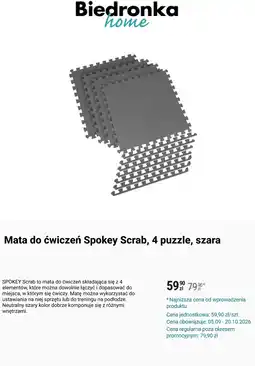 Biedronka Mata do ćwiczeń Spokey Scrab, 4 puzzle, szara oferta