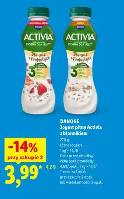 Lidl Jogurt pitny Activia z błonnikiem truskawka zboża Danone oferta