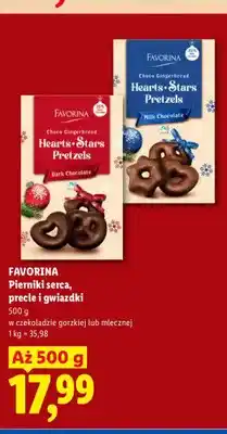 Lidl Pierniki serca precle i gwiazdki w czekoladzie gorzkiej Favorina oferta