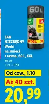 Lidl Worki na śmieci z taśmą 60 l XXL Jan Niezbędny oferta