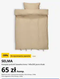 JYSK SELMA Komplet pościeli bawełna kresz 140x200 jasne khaki oferta