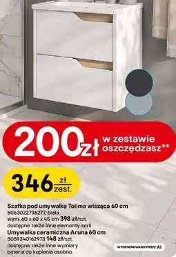 Castorama Szafka pod umywalkę Tolima wisząca 60 cm + Umywalka ceramiczna Aruna 60 cm oferta